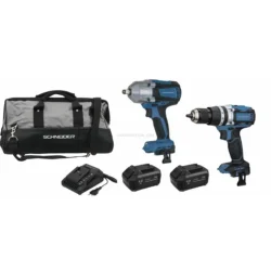 Pack SCHNEIDER 20V Berbequim 65Nm + Chave de Impacto 1/2″ 610/800Nm 2x4Ah