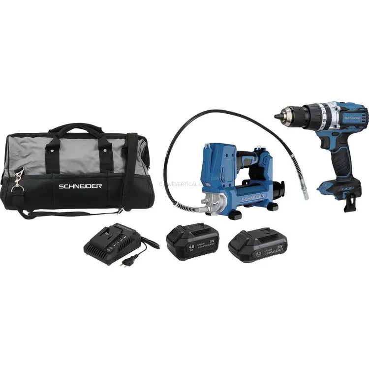Pack SCHNEIDER 20V Berbequim Brushless 65Nm + Bomba de Massa 690bar 2Ah+4Ah
