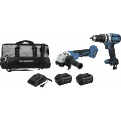 Pack SCHNEIDER 20V Berbequim Brushless 65Nm + Rebarbadora 125mm 2x4Ah