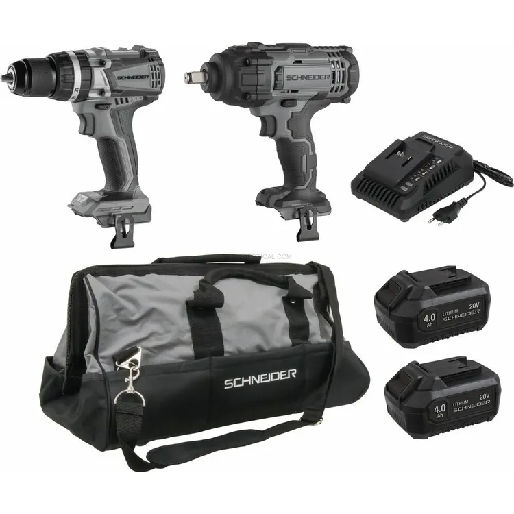 Pack SCHNEIDER 20V Berbequim Percussão 60Nm + Chave Impacto 650Nm 2x4Ah