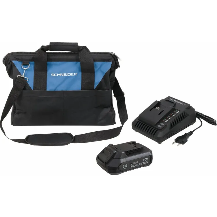 Pack SCHNEIDER 20V com Bateria 2Ah, Carregador 3A e Saco