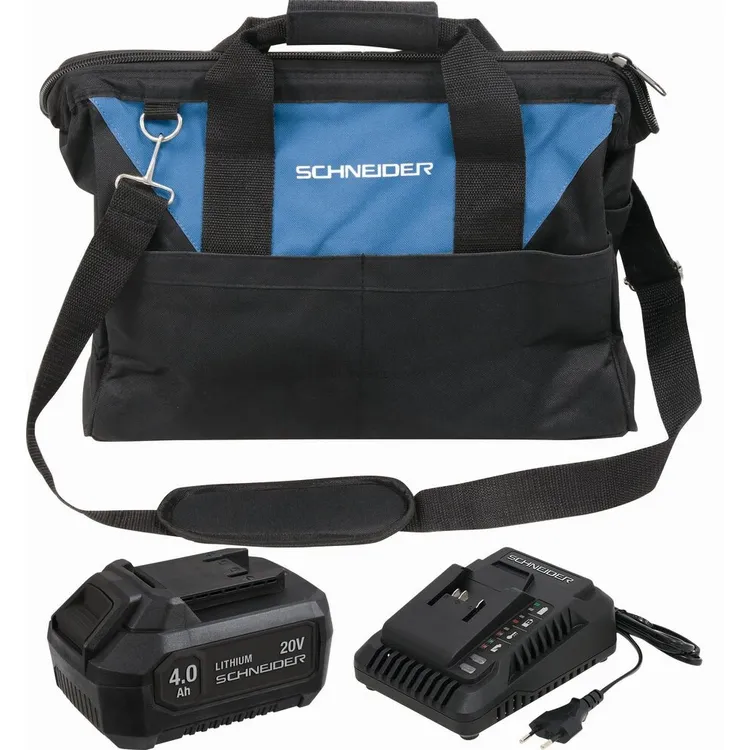 Pack SCHNEIDER 20V com Bateria 4Ah, Carregador 3A e Saco