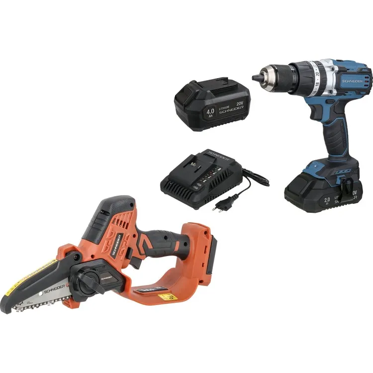 Pack SCHNEIDER 20V Podadora 10cm e Berbequim 65Nm 2 Baterias