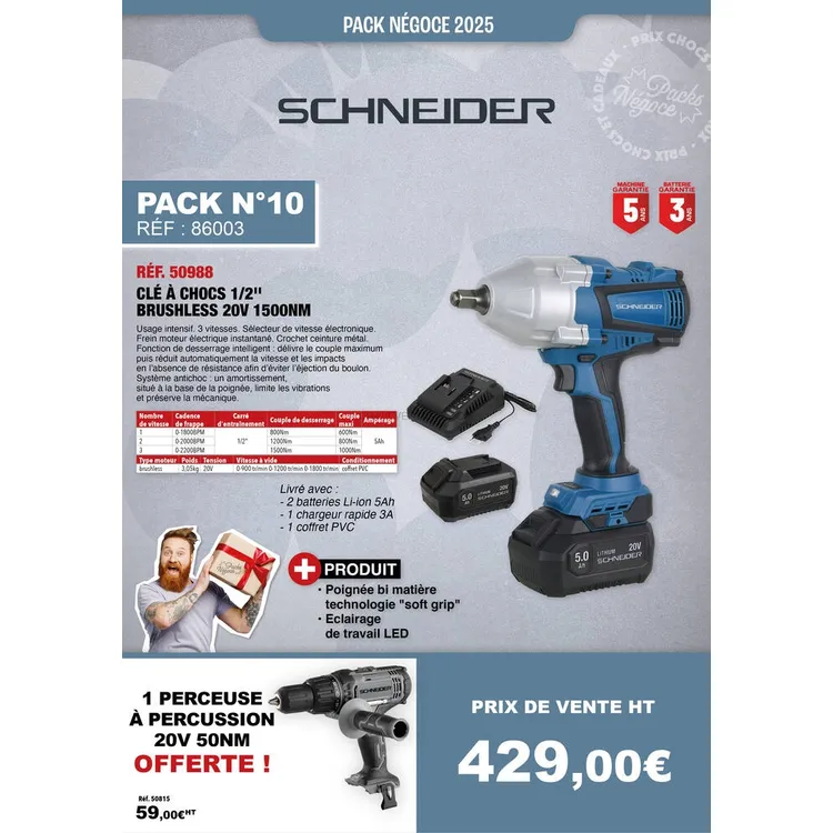 Pack SCHNEIDER Chave de Impacto 1/2 Polegada 20V 1000/1500Nm e Berbequim Percutor 20V
