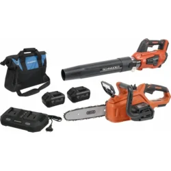 Pack Soprador e Motosserra a Bateria 20V 4Ah com Carregador Duplo e Saco