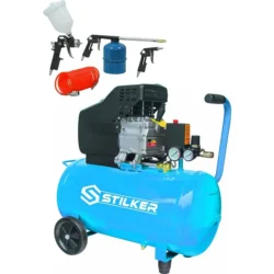 Pack STILKER Compressor Coaxial 50L 8 Bar 2CV com Kit de Acessórios Pneumáticos