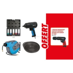Pack STILKER Enrolador de Mangueira de Ar 10m com Chave de Impacto, Berbequim Pneumático e Acessórios