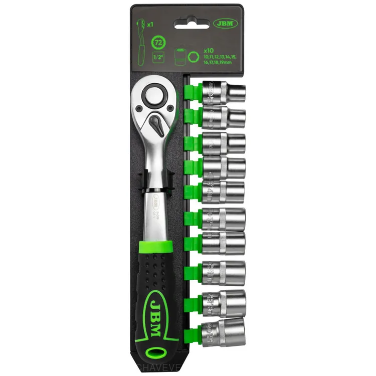 Roquete de 1/2" JBM 72 Dentes 255mm com 10 Chaves de Caixa