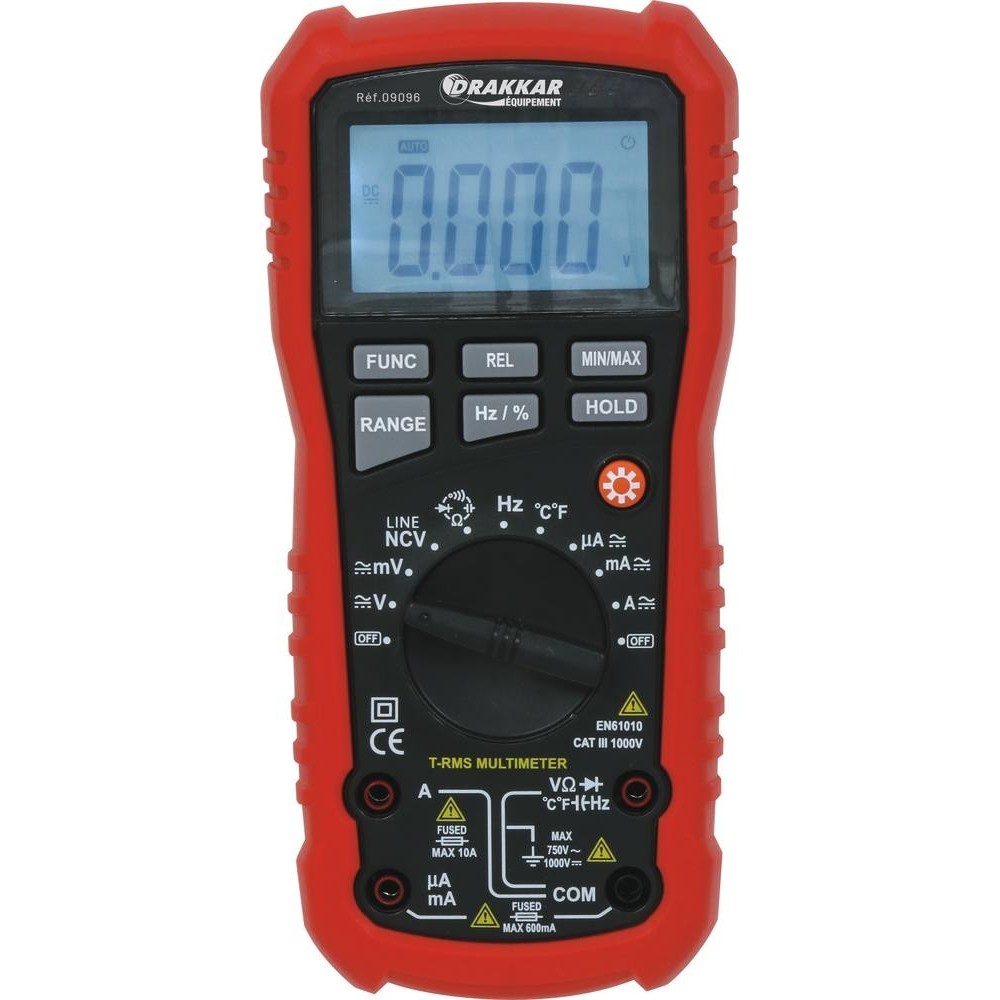 Multímetro Digital Escala Automática DRAKKAR Cat III 1000V com Sonda de Temperatura