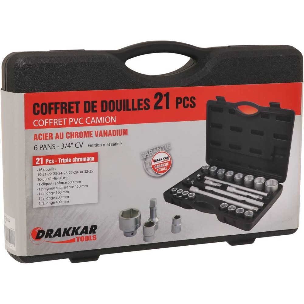 Jogo de Chaves de Caixa 3/4" Sextavadas DRAKKAR 21 Peças