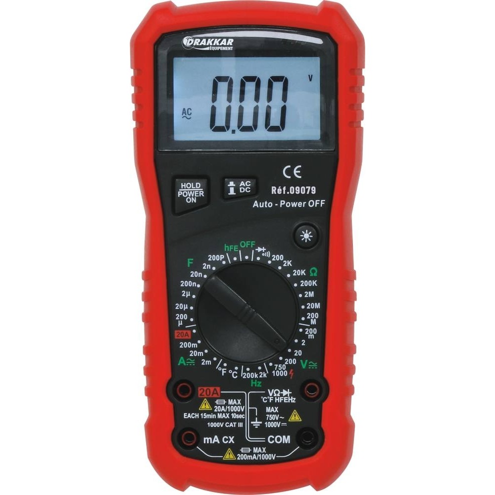 Multímetro Digital DRAKKAR Cat III 1000V com Sonda de Temperatura