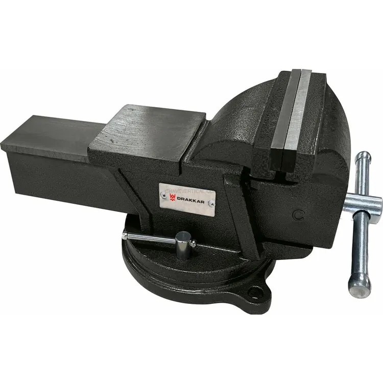 Torno de Bancada em Aço DRAKKAR 125mm com Bigorna, Aperto para Tubos e Base Pivotante 360°