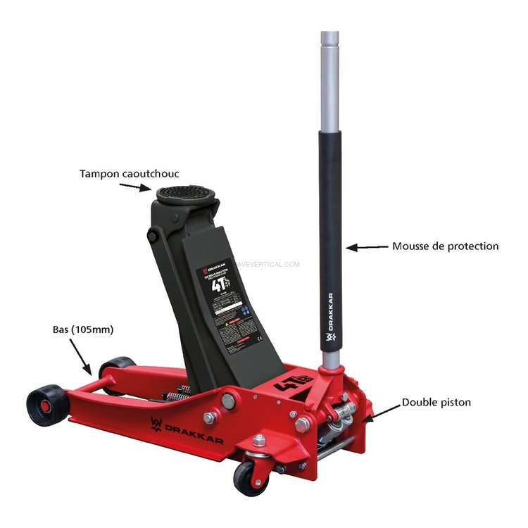 Macaco de Rodas Hidráulico Profissional de Perfil Baixo DRAKKAR 4T 105-520 mm