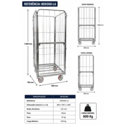 Roll Container Fechado ND 800x700x1600mm 600kg