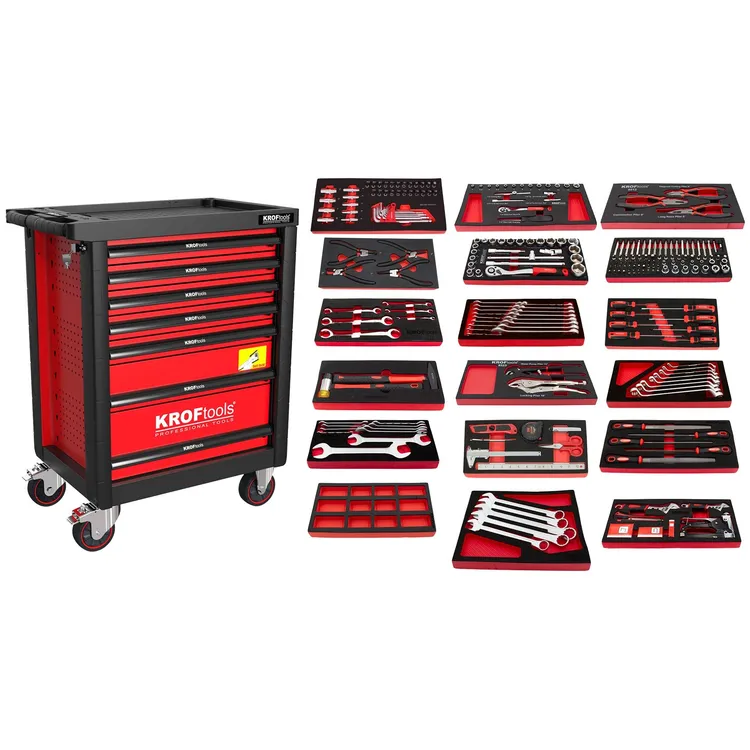 Carro de Ferramentas Vermelho KROFTOOLS 7 Gavetas 257 Peças