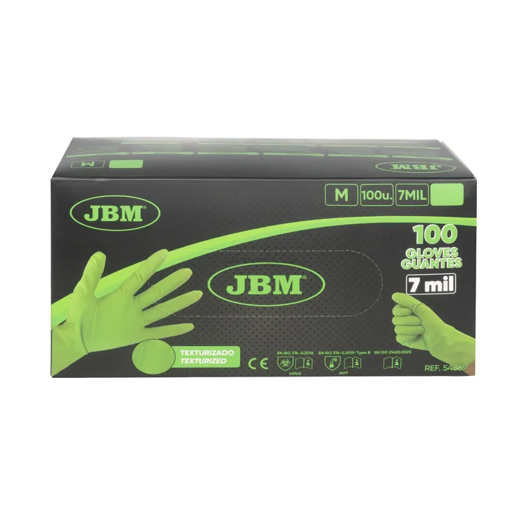 Luvas Descartáveis de Nitrilo Verdes JBM Tamanho L 7.0 mil Textura Diamante (100 Unidades)
