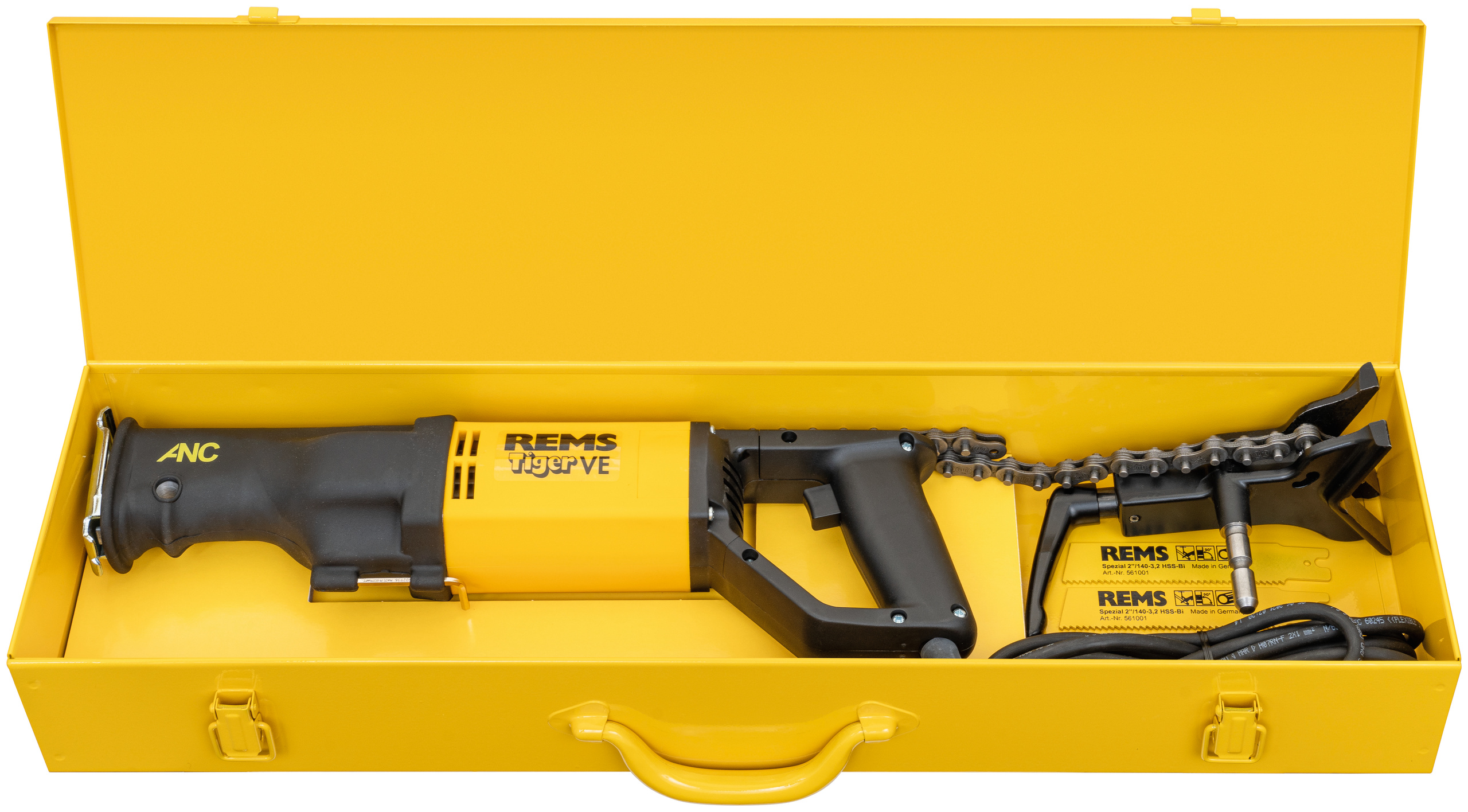Serra de Sabre para Tubos REMS Tiger VE 1050 W 2400 CPM com Guia de Corrente 6 POL REMS Tiger VE Set K conjunto