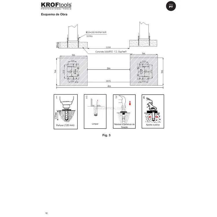 Elevador 2 Colunas 4T Basic-Line KROFTOOLS 4000kg Monofásico