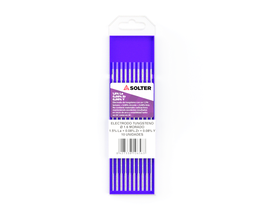 ELÉTRODOS TUNGSTÉNIO ROXOS Ø1,6MM SOLTER Elétrodos de Tungsténio Roxo SOLTER