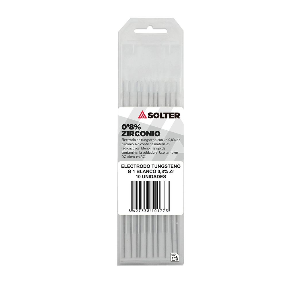 ELÉTRODOS TUNGSTÉNIO BRANCOS Ø1,0MM SOLTER Elétrodos de Tungsténio Branco SOLTER 0,8% Zircónio