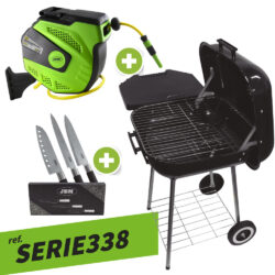BARBECUE + ENROLADOR DE MANGUEIRA + CONJUNTO 3 FACAS JBM