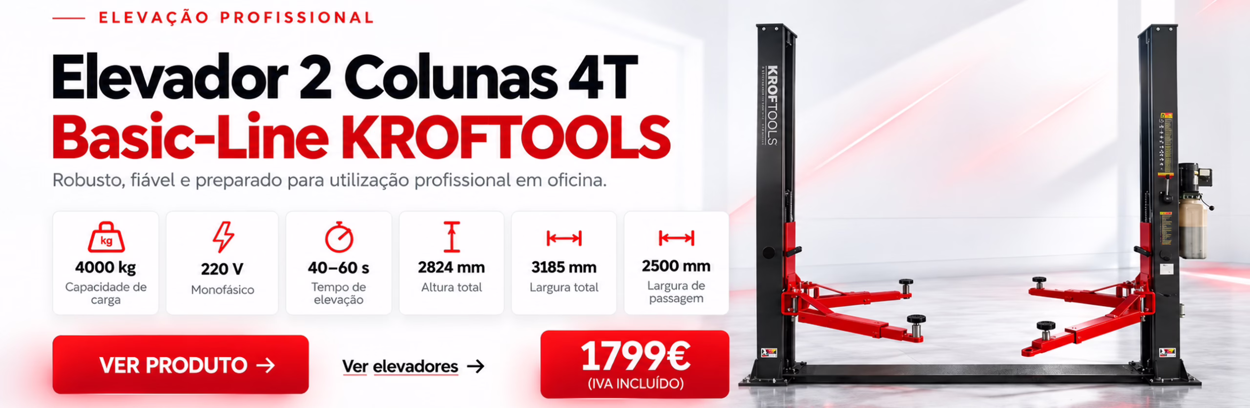 Elevador 2 Colunas 4T Basic-Line KROFTOOLS 4000kg Monofásico